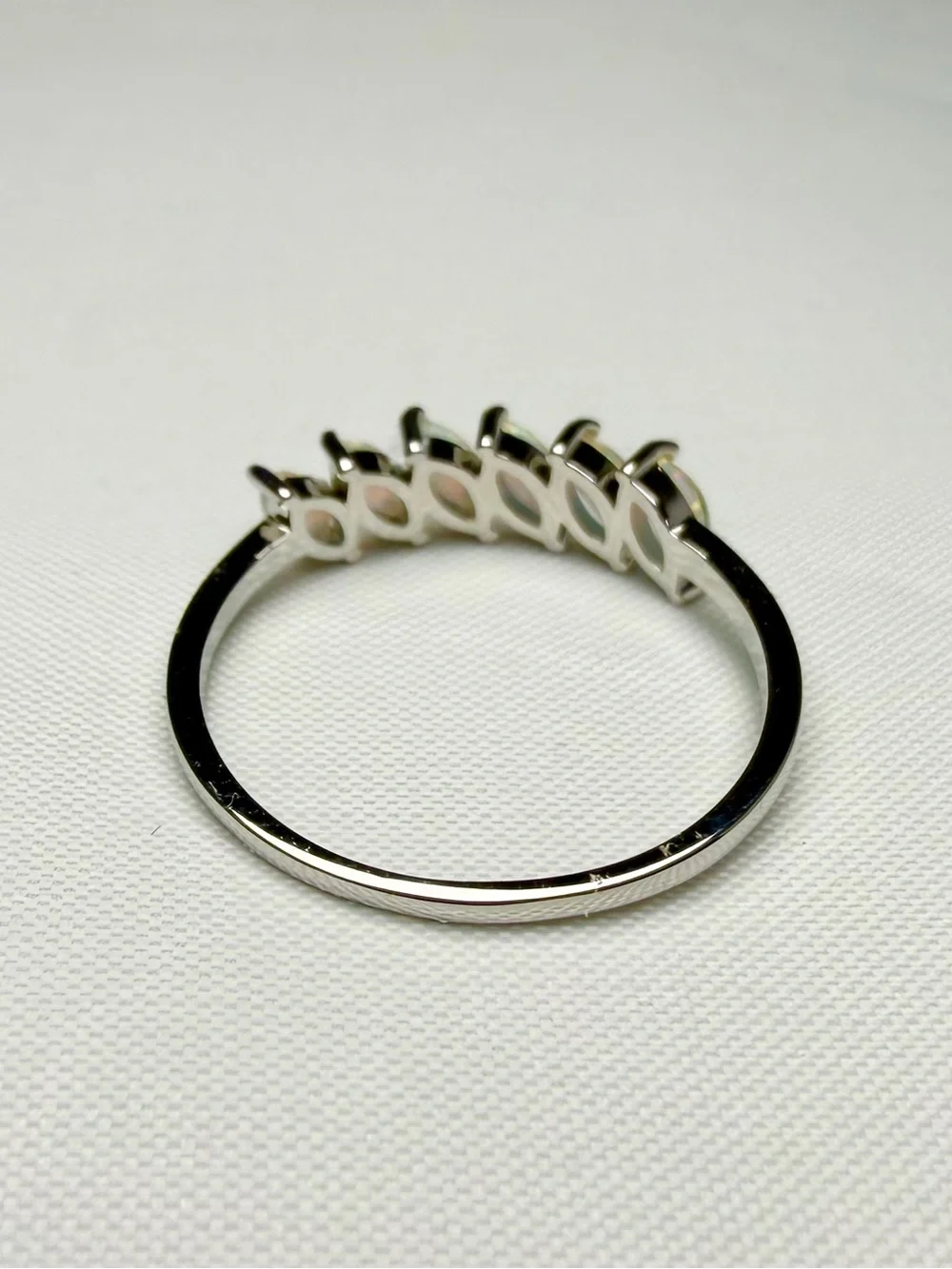 Natural Opal Ring 6 Stone Marquise White Gold Over Sterling Silver Band